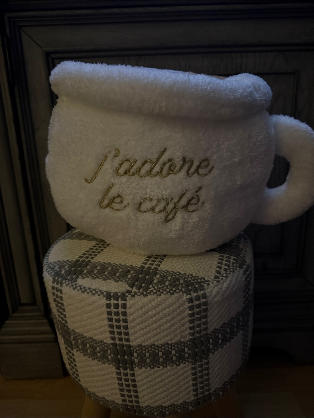 Claire's White Plush Coffee Cup Stuffed Animal with Gold Embroidered Script